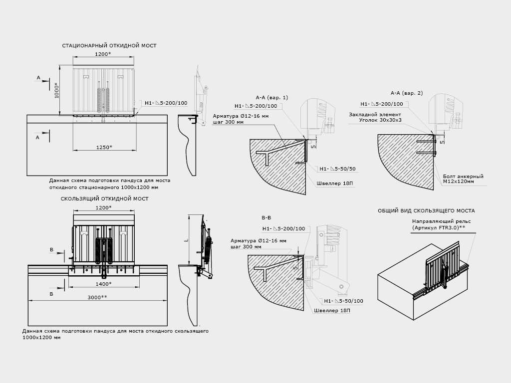 Установка моста откидного (скользящего, стационарного) производится на подготовленный пандус.